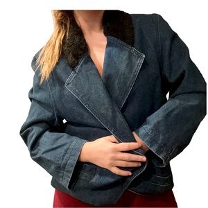 Oscar de la Renta Vintage Denim Jacket w Shearling Collar